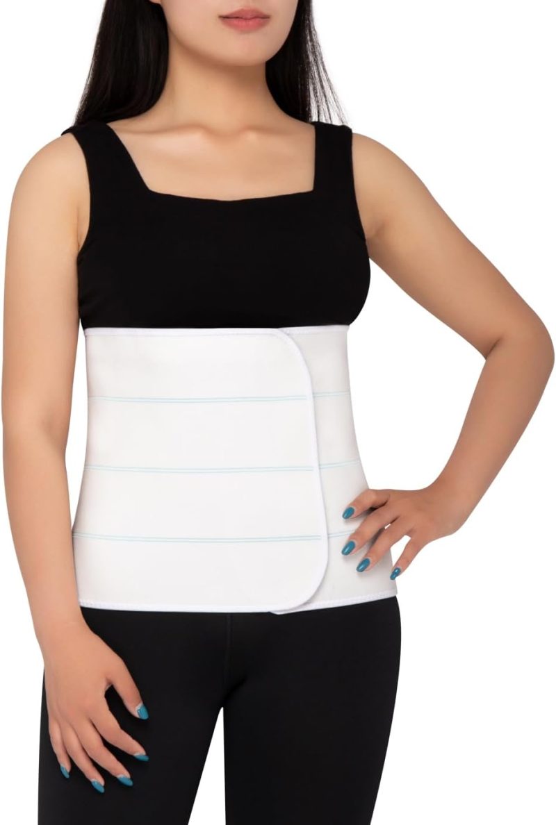 Abdominal Binder Post Surgery for Men and Women, 12" High Postpartum Tummy Tuck Belt Provides Bariatric Stomach Compression, High Elasticity, Breathable - (45" - 60") 4 PANEL White