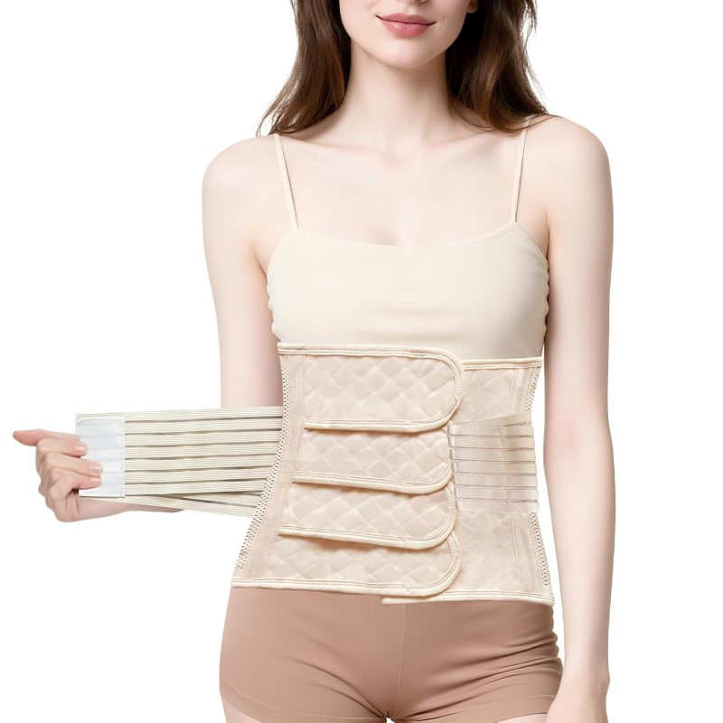 Postpartum Belly Band, C Section Belly Binder Post Partum, Abdominal Binder Post Surgery Girdle, Faja Postparto para Mujer, (Beige,M)